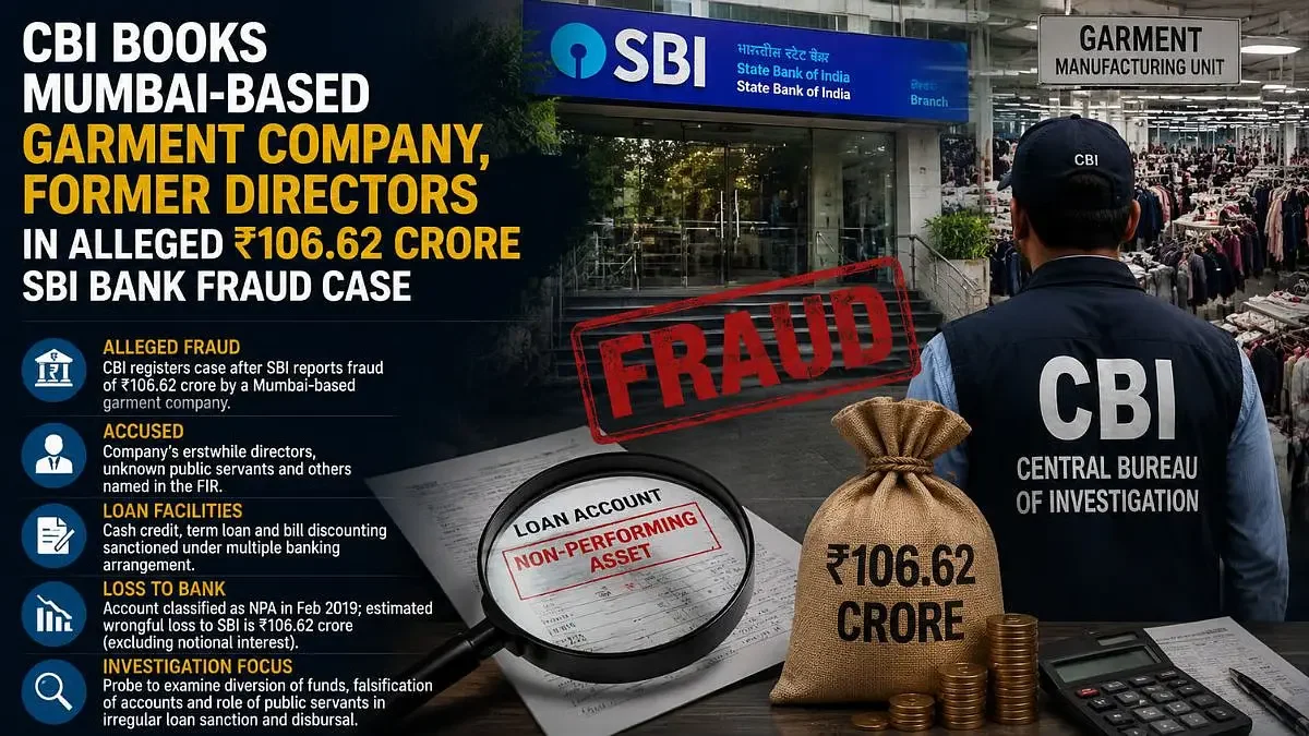 सीबीआई ने ₹106 करोड़ के बैंक धोखाधड़ी मामले में मुंबई की गारमेंट कंपनी पर केस दर्ज किया, पूर्व निदेशक जांच के घेरे में
